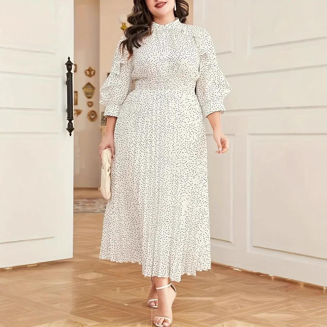 

Весеннее элегантное платье с оборками на рукавах и талией, платья больших размеров с принтом в горошек 4XL