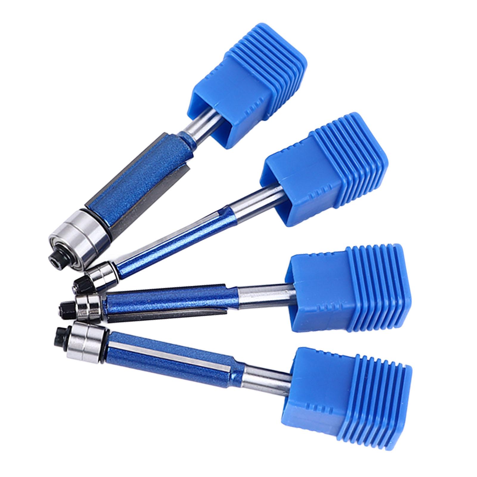 

4Pcs Flush Trim Bit Set 6mm Shank Top Double Bearings Straight Router Professional Woodworking Tool