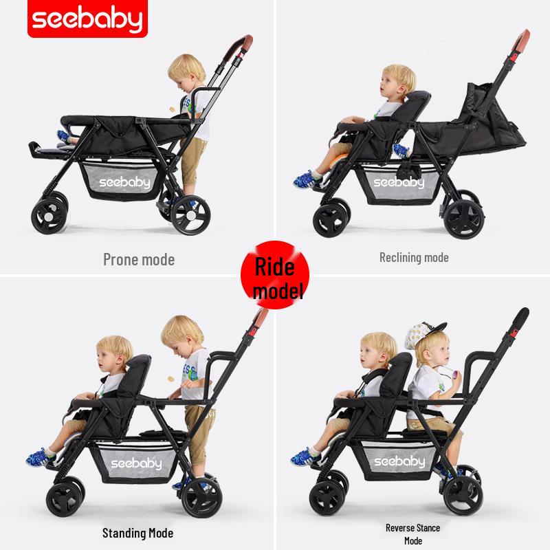 Shengdebei Twin Baby Stroller: Reclining, Foldable, Front & Rear Seats
