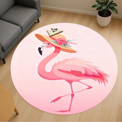 1PC Flamingo Hat Round Chair Mat Area Rug - Non-Slip, Floor Mat for Office, Bedroom, and Indoor Decor -Gift D1127266