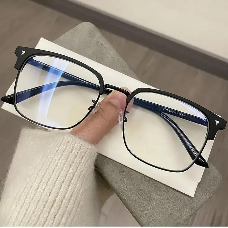 Women's Half Frame Myopia Glasses Retro Fashion Near Sight Clear Eyeglasses Transparent Blue Light Blocking Eyewear