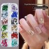 12-Grid Mini Nail Art Rhinestones, Colorful Irregular Champagne Crystals, Super Flash Flatback Nail Accessories.