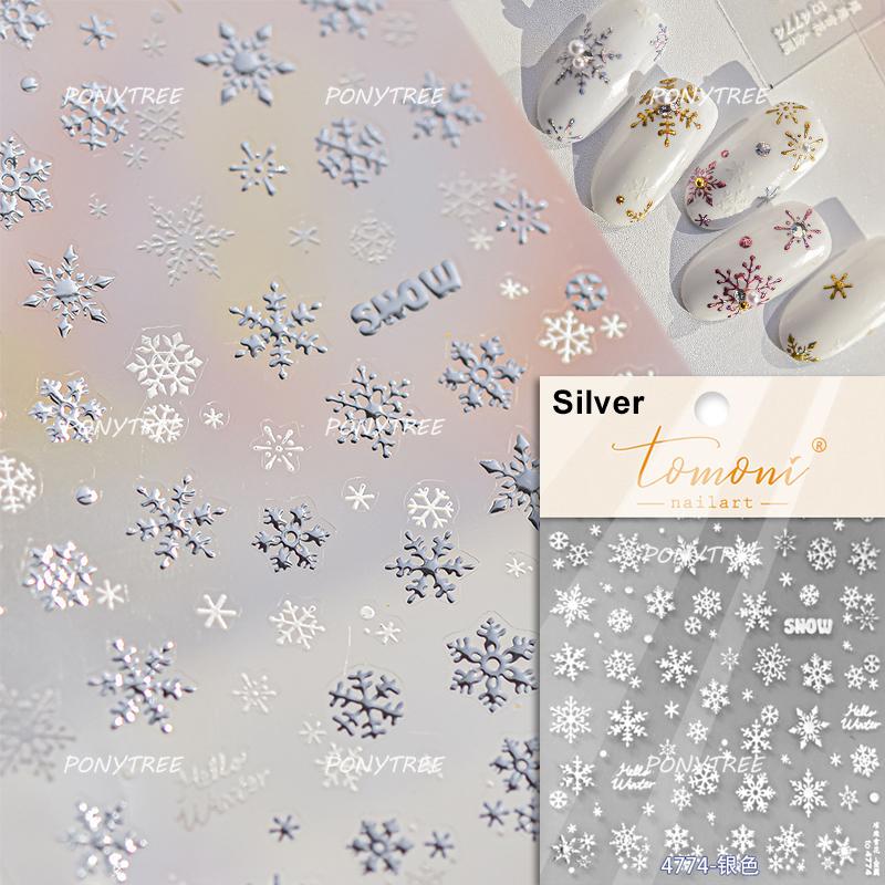 Silver White Snowflake Rhinestone Star Love Lace Winter Chic Snow Shiny Chic Delicate 5D Nail Art Stickers Manicure Decals