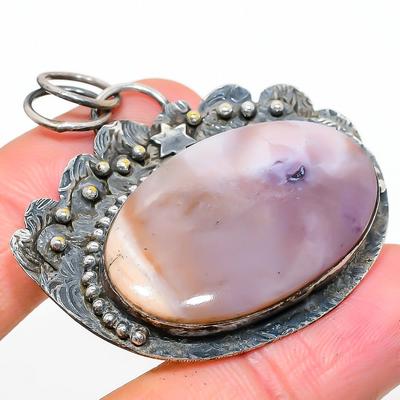 Natural Pink Opal Gemstone Handmade 925 Sterling Silver Pendant 1.97" i7A85