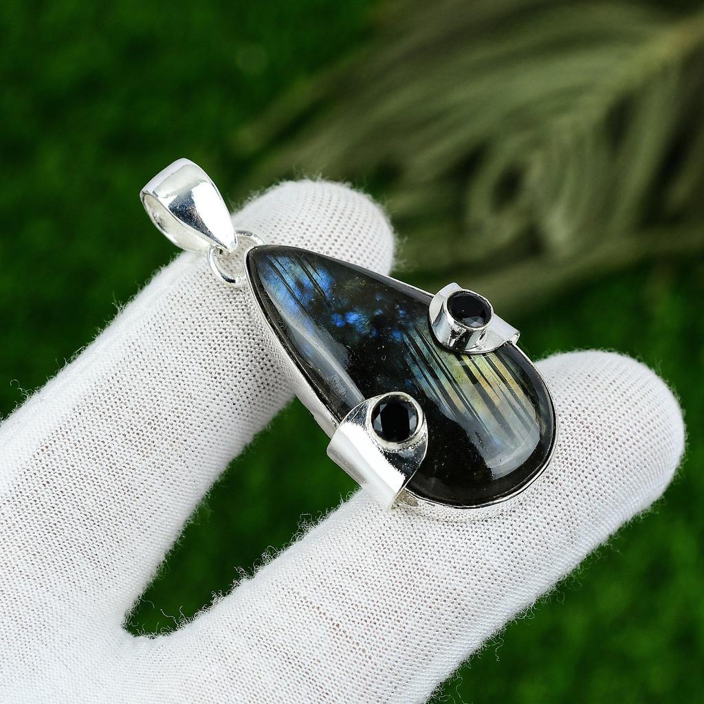 Birthday Gift For Her Natural Labradorite Gemstone Pendant 925 Sterling Silver