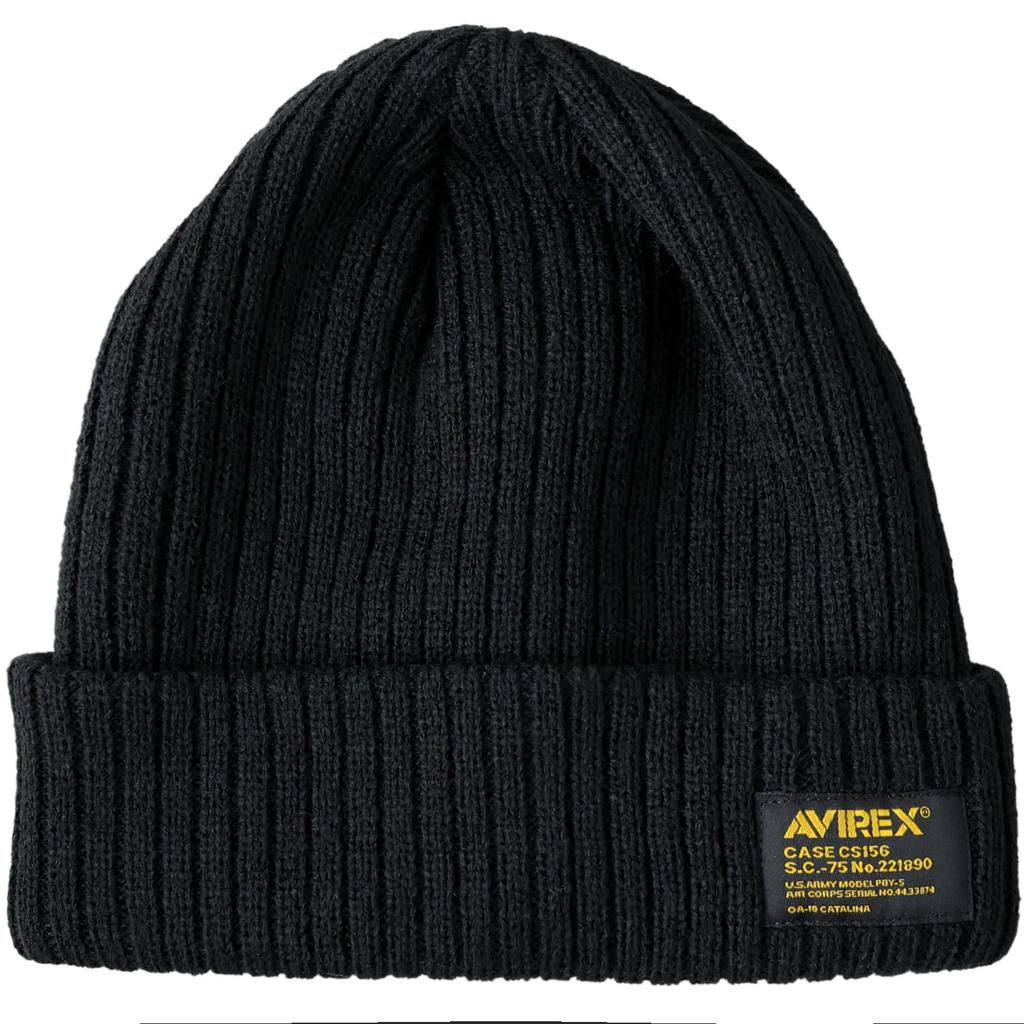 AVIREX Special Order Military Tag Ribbed Knit Cap with Logo Watch Unisex Solid Color One Size Fits Yellow Name Patch, Cap, Men's Beanie, (JP,