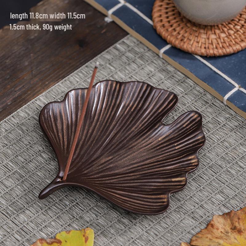 Ceramic Ginkgo & Bodhi Leaf Incense Holder - Creative Home Decor Ornament
