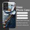 Elegante Lotus-Blumenmuster-Handyhülle aus gehärtetem Glas für Samsung Galaxy S25 Ultra S24 S23 Plus S22+ S21 S20 FE Hülle