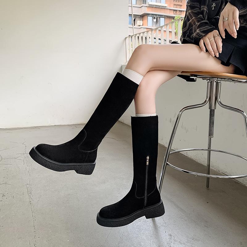4.5CM Small Spice Girl Wind Knight Boots 2025 Autumn and Winter New Round Head Thick Heel But Knee Boots Women