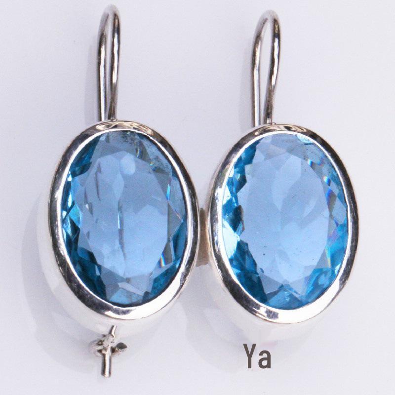 Jianjie 925 Silver Sea Blue Crystal Teardrop Earrings for Women