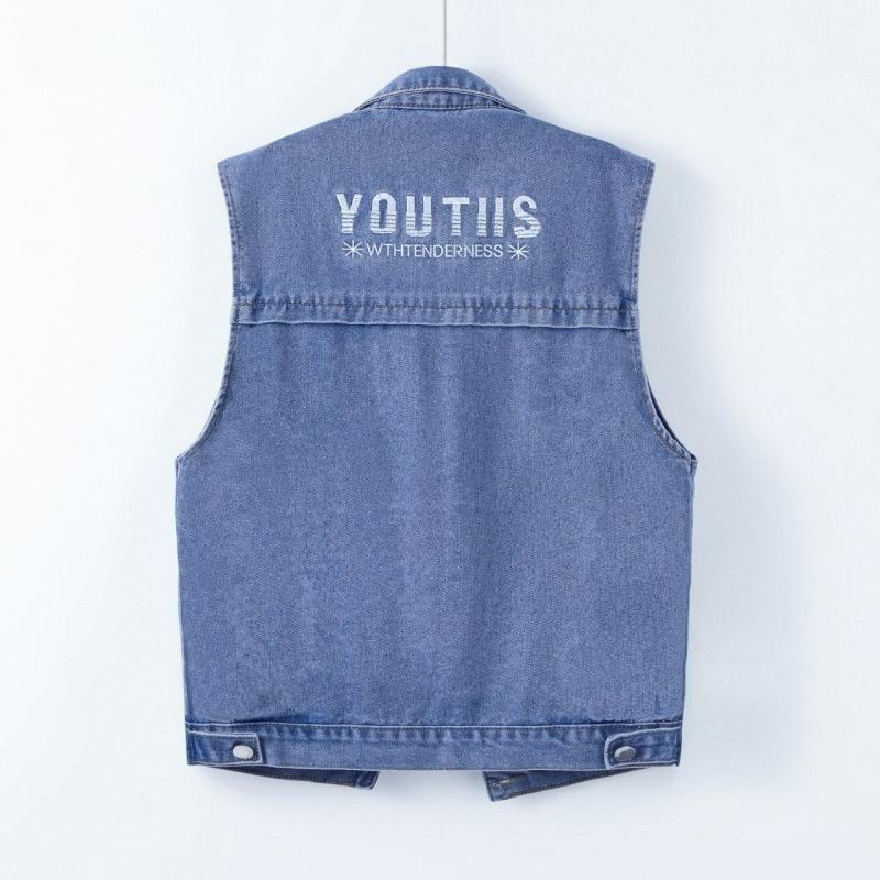 Large Size Casual Denim Vest Spring and Autumn Loose All-match Pocket Sleeveless Vest Jacket Waistcoat
