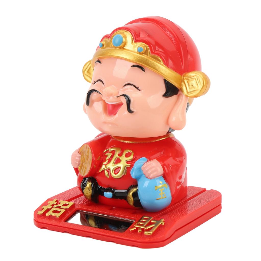 Cai Shen Statue Light Sensing Automatic Nodding Cai Shen Figurine for Car Dashboard Hotel