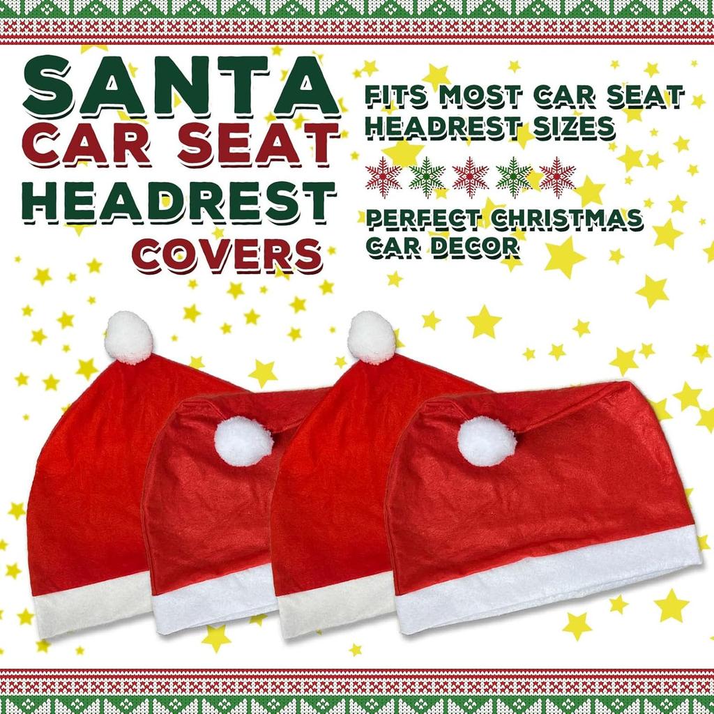 YIXIN 4-Piece Santa Claus Hat Car Seat Headrest Cover Cute Car Decoration Interior Accessories-Car Christmas Decorations-Functional Car Decoration,