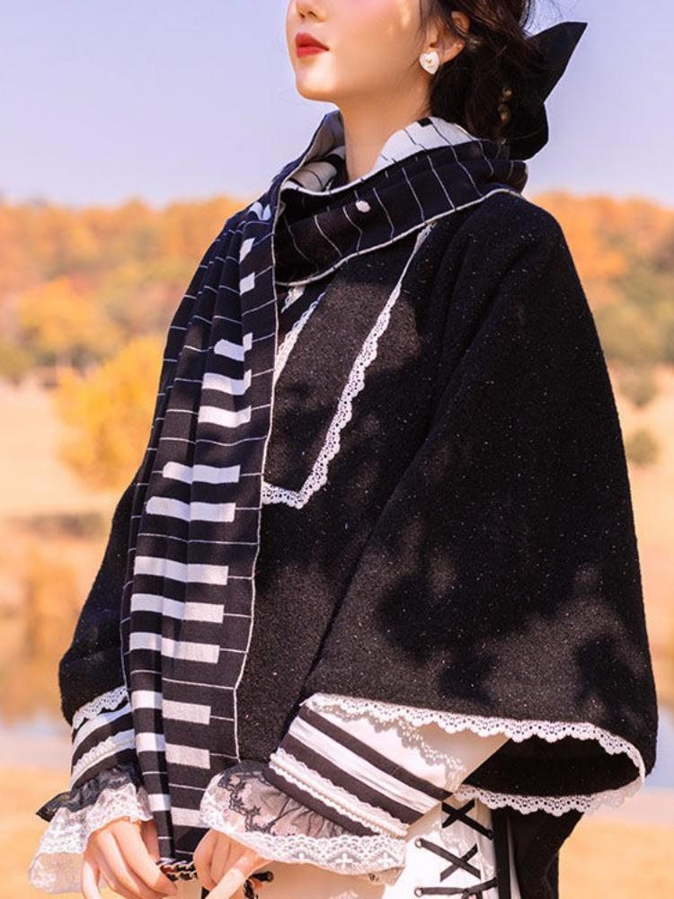 2026 Winter Y2k Aesthetic Grunge Long Scarves Women Unisex Harajuku Knitted Neckerchief Black White Piano Jacquard Scarf Gothic