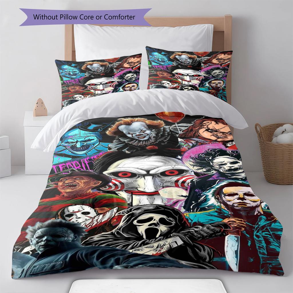 Horror Movie Pattern Bedding Quilt Set Quilt Cover Pillowcase Home Decoration Gift (1 * duvet cover + 2 * pillowcase, without core)