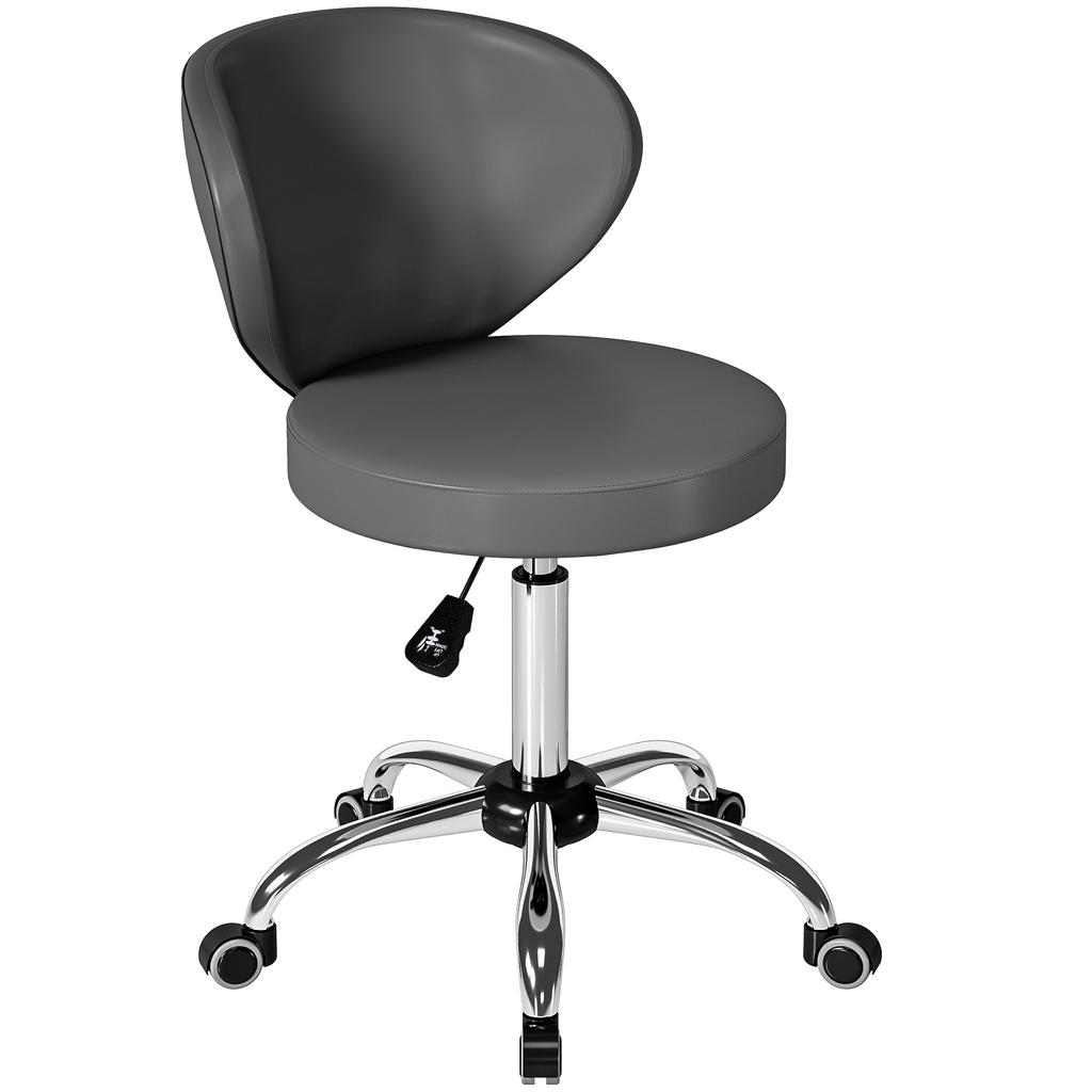 Rolling Stool PU Massage Stool With Adjustable Height 73 88 Cm And Backrest 360 Degree Swivel Gray