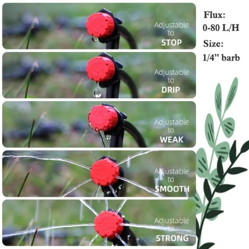 20/40/80/100/200Pcs Adjustable Irrigation Drippers Sprinklers 1/4'' Emitter Dripper Drip Micro Spray Rotating Nozzle for Watering System