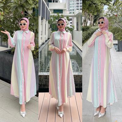 South East Asia Women's Spring and Autumn Striped Shirt Skirt Indonesia Malay Hopee Dress One Piece
