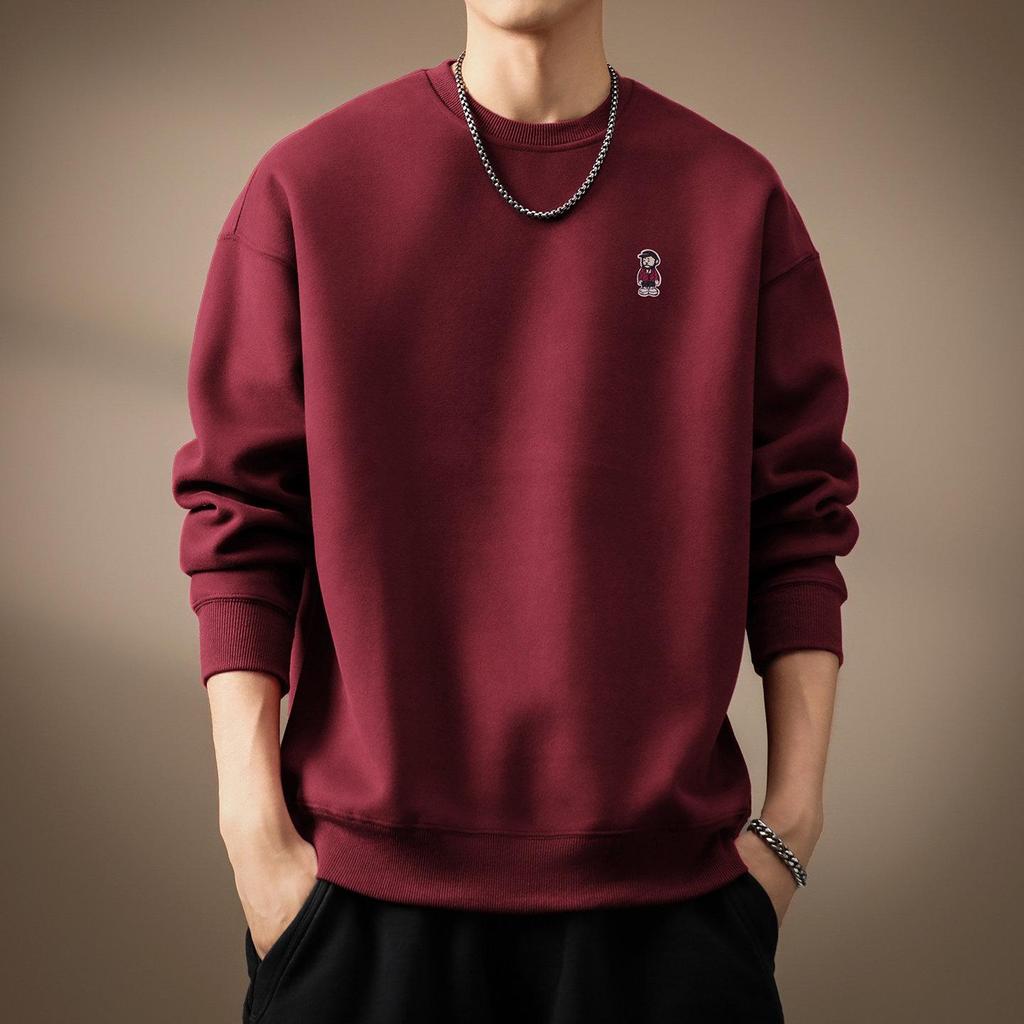 Men's Trendy Embroidered Round Neck Hoodie - Casual Loose Fit Winter Top