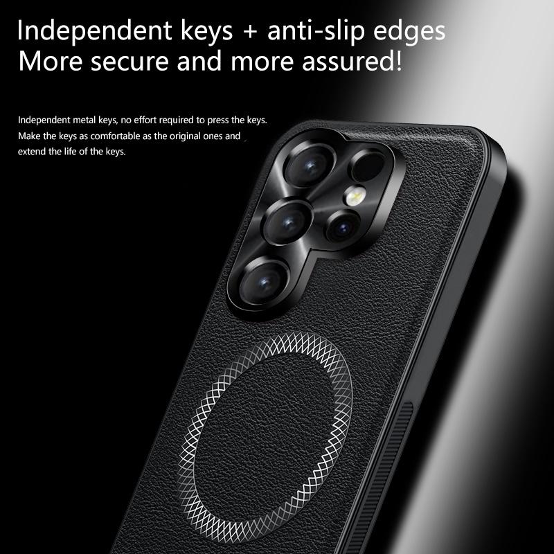 Wireless Charging Magnetic Case For Samsung S26 Ultra S25 Plus S24 FE PU Leather Shockproof Cover For Galaxy S26Ultra Bumper