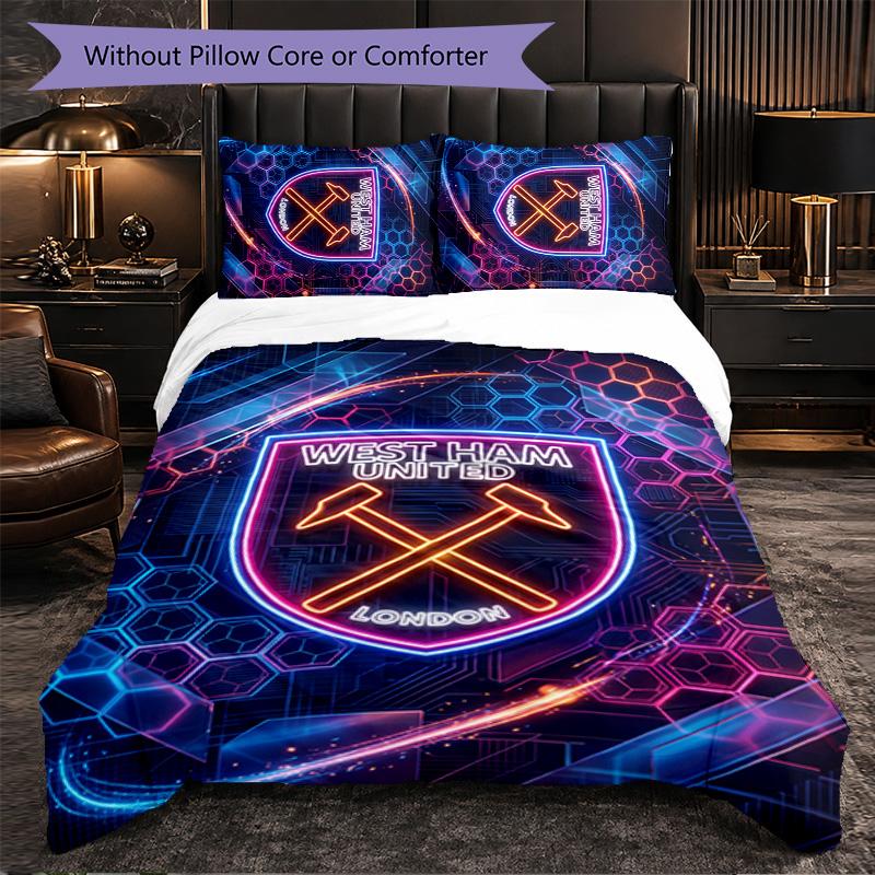West Ham United Calcio Set Biancheria da Letto 3 Pezzi Morbido Set Copripiumino con Federe Set Decorazione Camera da Letto per la Casa