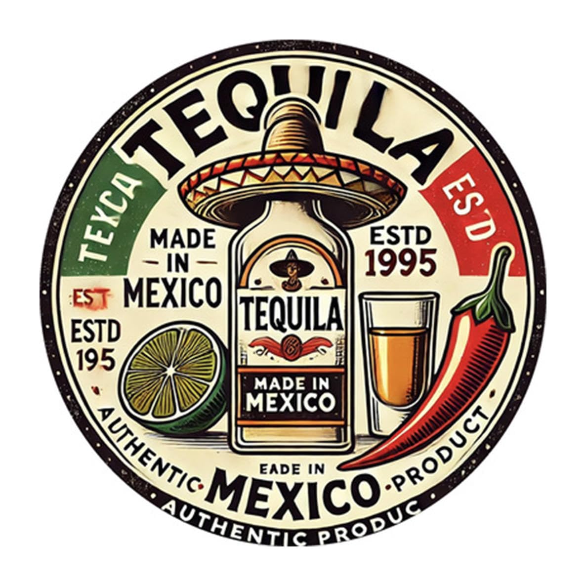 

ALOHAMONI Round Metal Plate Diner Route66 (TEQUILA MEXICO)