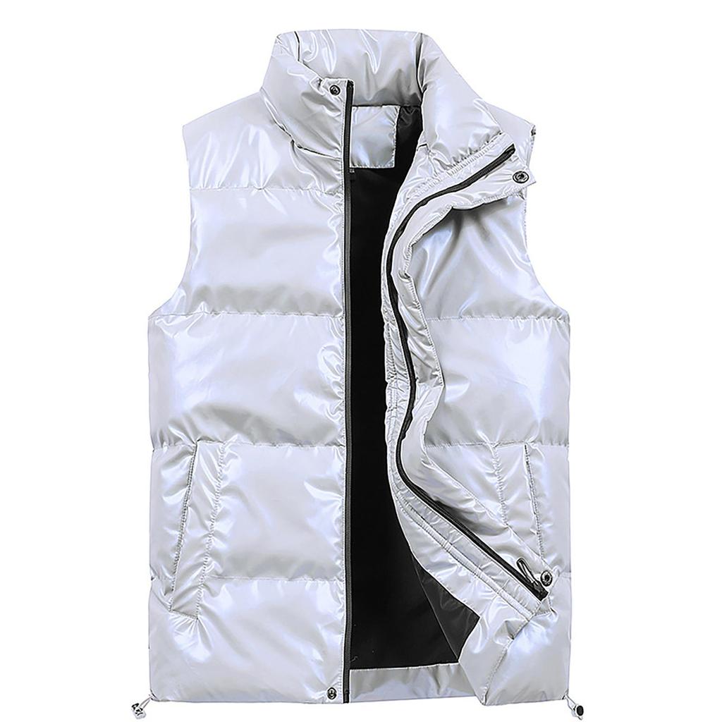 Men's Solid-color Zipper Vest, Men's And Women's Stand-up Collar Sleeveless Outdoor Casual Warm Vest Jacket