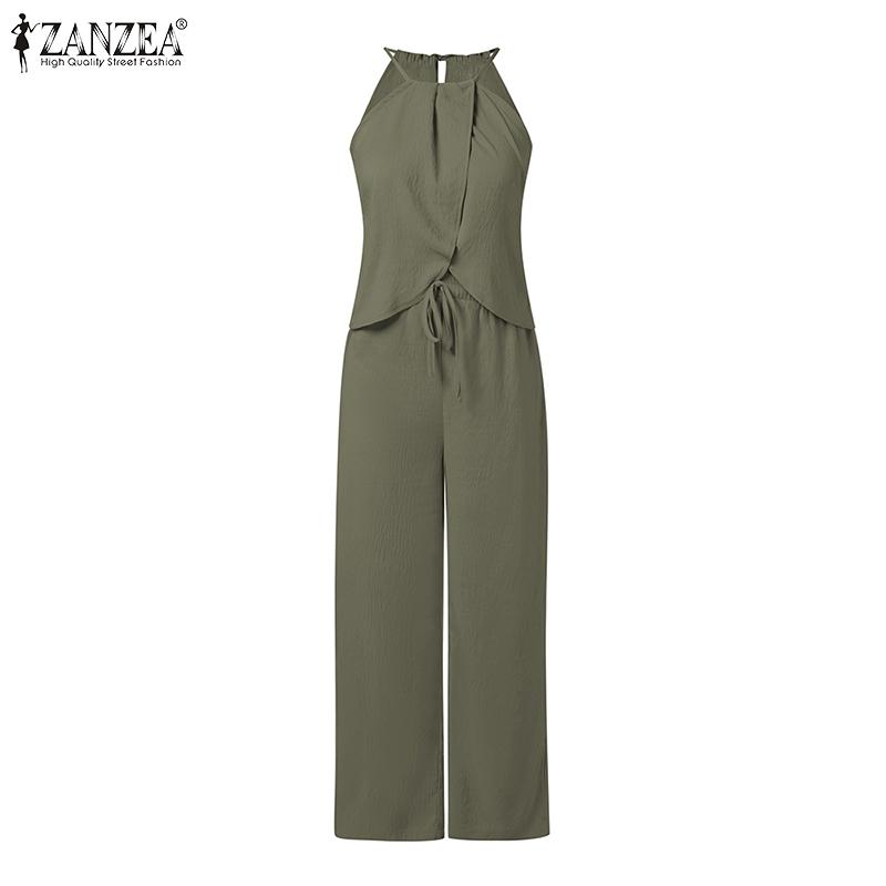 ZANZEA Women Sets Sleeveless Strap Irregular Tank Tops and Casual Pants Suits