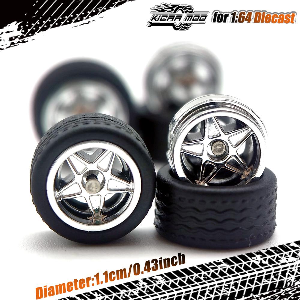 1/64 Modellauto Räder Mit Gummi Abnehmbare Reifen Pentagramm 2 Tuning Teile Für Diecast Spielzeug Räder Matchbox D:11mm 1 Set
