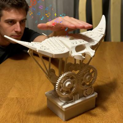 3D Printed Bionic Manta Ray Ornament Mechanical Ocean Animal Decoration with Music for Home Office Desk Tabletop Decor