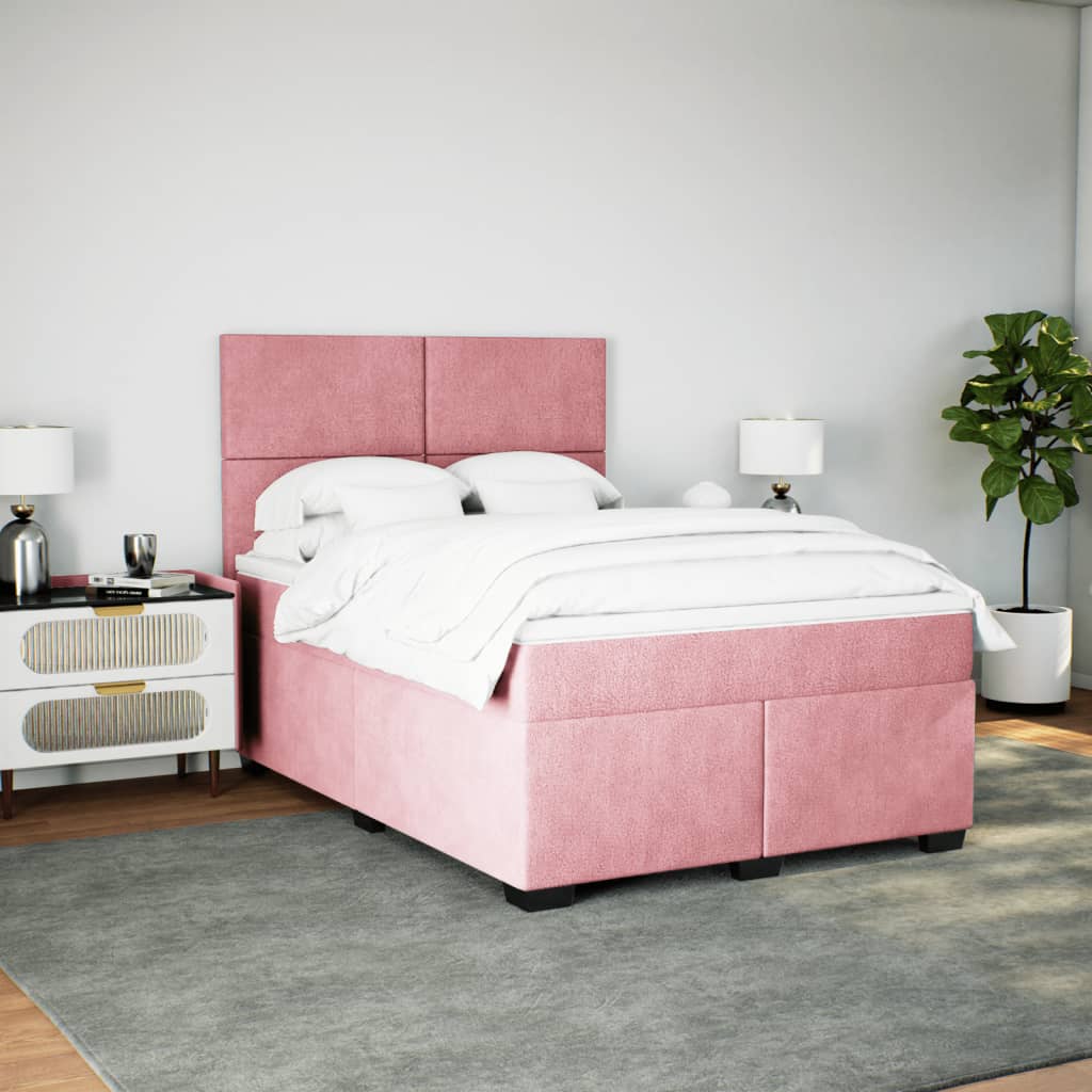 Pink Box Spring Bed with Mattress 140 X 190 Cm Velvet
