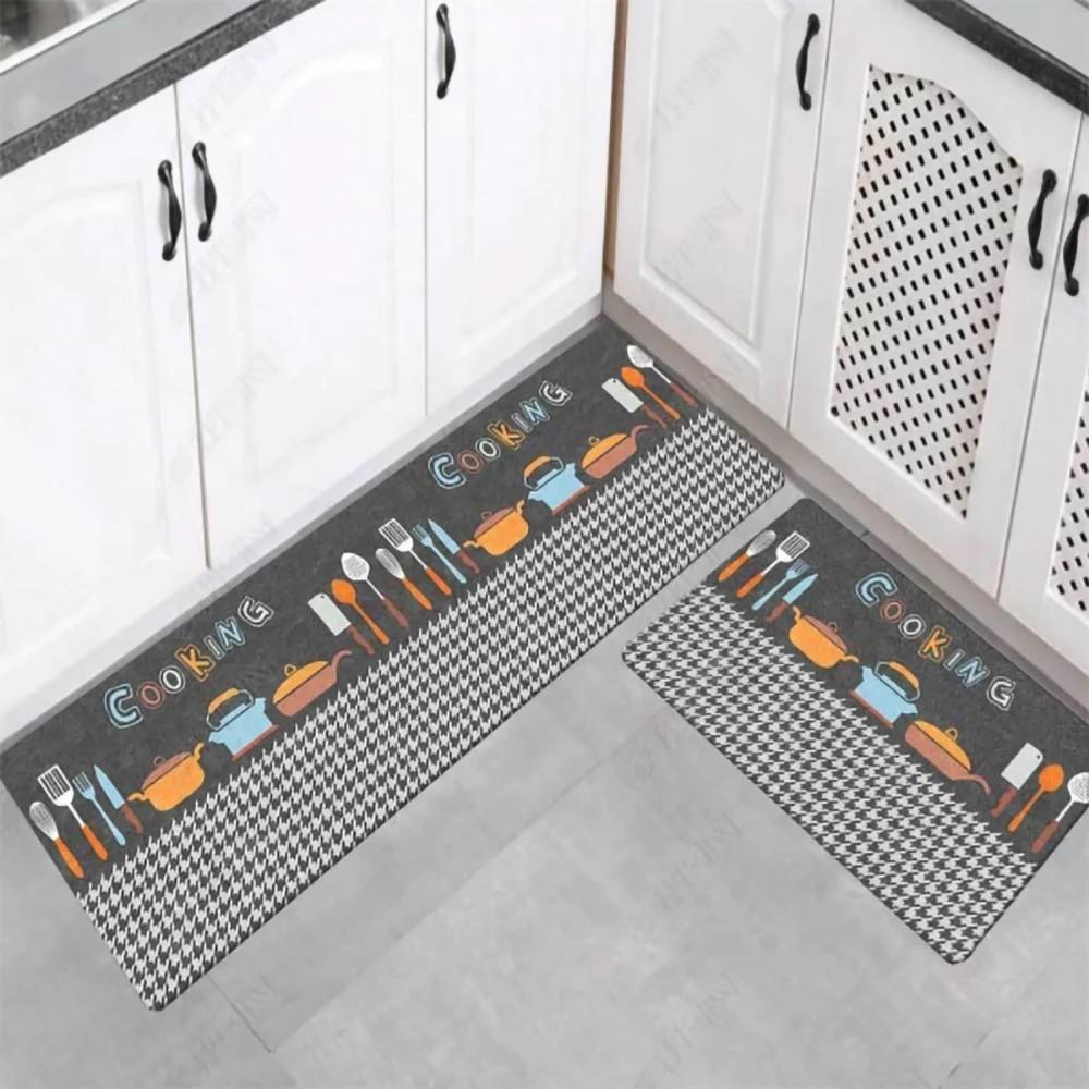 1/2pcs Kitchen Floor Mat, Anti-Slip And Absorbent Foot Mat, Long Strip Carpet, Modern Style Home Decoration Carpet