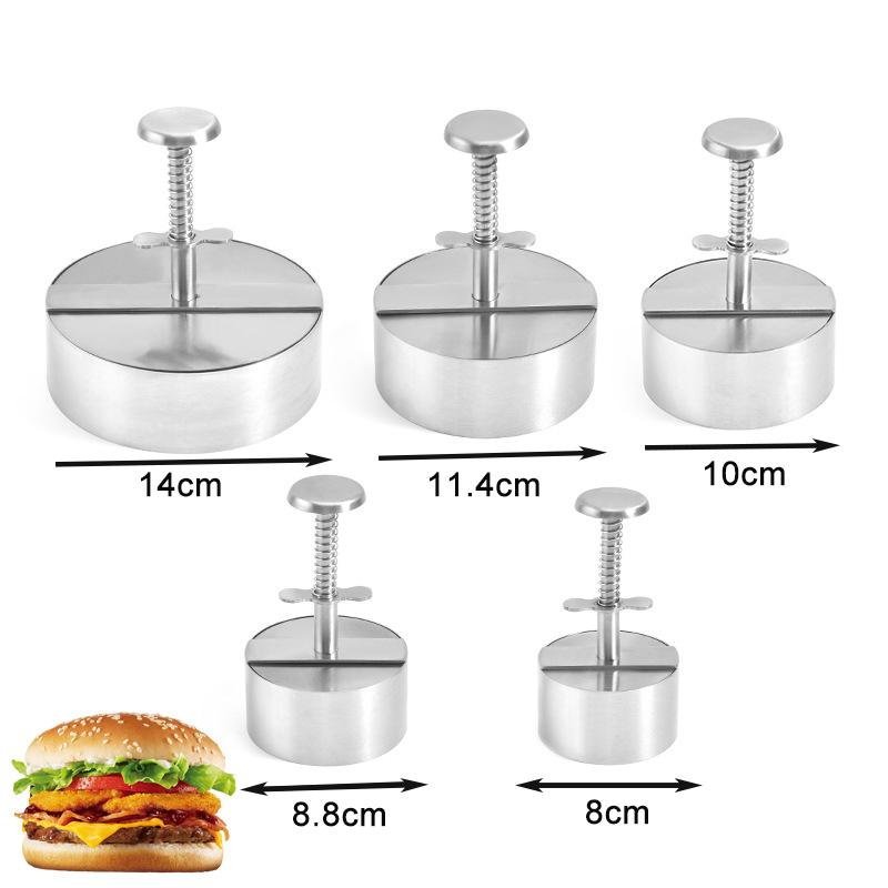 Stainless Steel Non-Stick Round Manual Hamburger Patty Maker Press Rice Pork Beef Ball Mold Adjusted Kitchen Tools Accessories