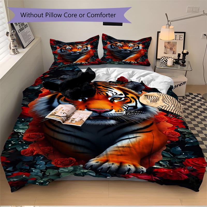 

3pcs Tiger Roses Print Duvet Cover Set, Soft Comfortable Duvet Cover,Guest Room (1*Duvet Cover + 2*Pillowcase, Without Core) yy251104120 135x200cm