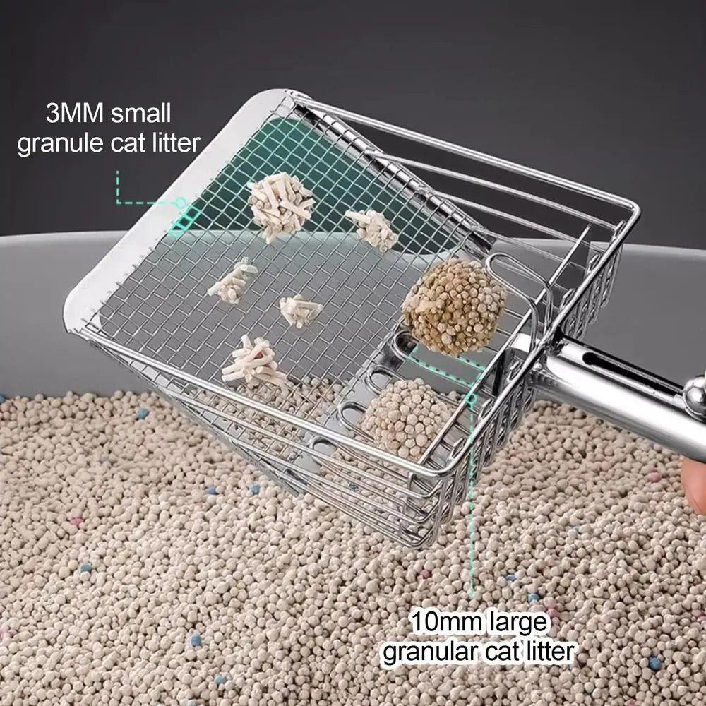 Ergonomic Handle Pet Waste Shovel Stainless Steel Mesh Litter Box Scooper  Litter Tray