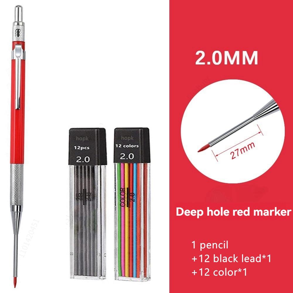 30mm Deep Hole Long Nib Mechanical Pencil Set Solid Carpenter Woodworking Tools 2.0mm 12 Colors Refill Construction Tools
