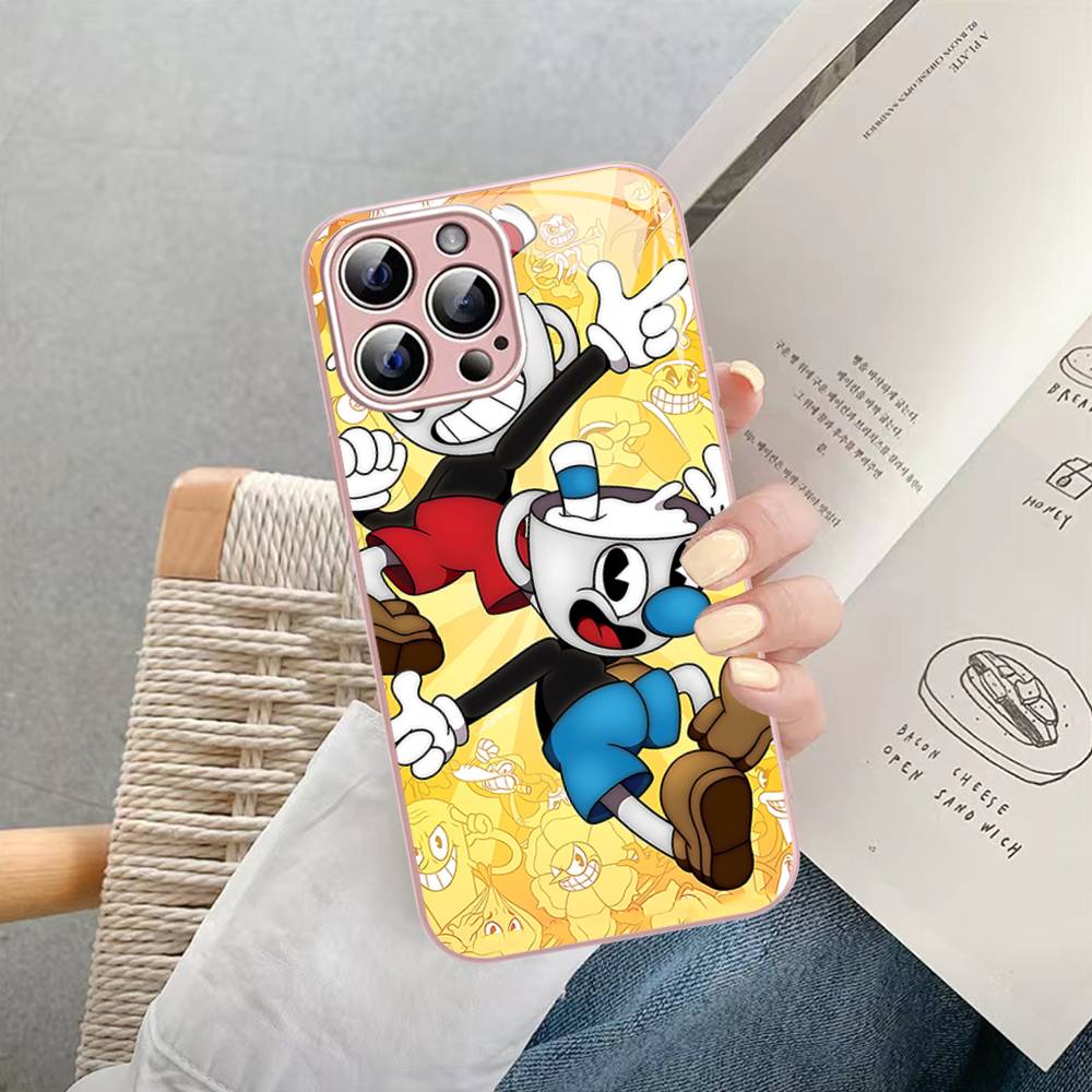 Anime Cuphead Cartoon For IPhone 14 13 12 Mini 11 Pro XS Max X XR 14 Plus Tempered Glass Cover