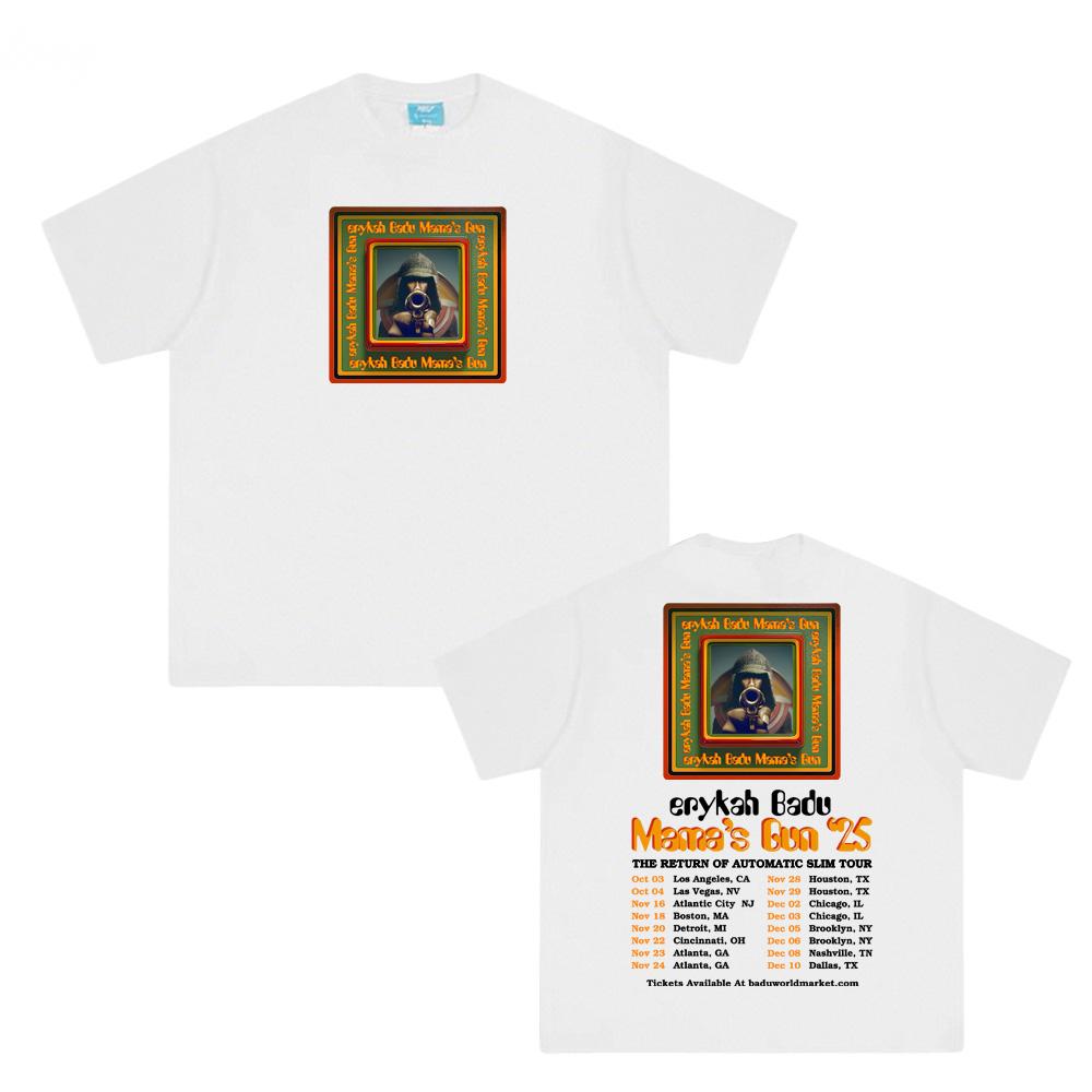 

Erykah Badu ТУР 2025 Топы 100% хлопок Круглый вырез Мягкая футболка на лето Футболка с круглым вырезом Женская Мужская Одежда Топы M белый