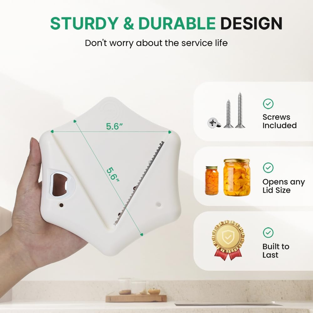 Under Cabinet Jar Opener, Opens Lids Up to 5 Inches - Extra Strong Leverage for Tough Jars & Large Cans, Built-in Bottle Opener - Top Rated for