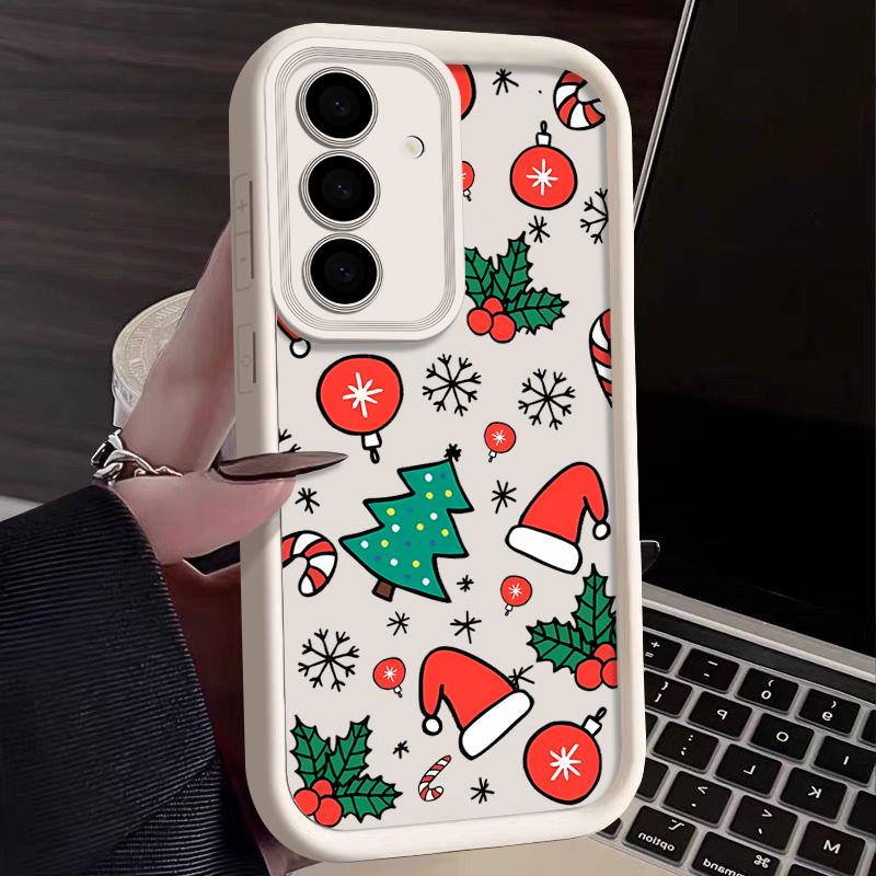Silikonový kryt se vzorem vánočního stromečku pro Samsung S25 S24 FE S23 S22 S21 Ultra A54 A34 A55 A35 A14, nárazuvzdorný
