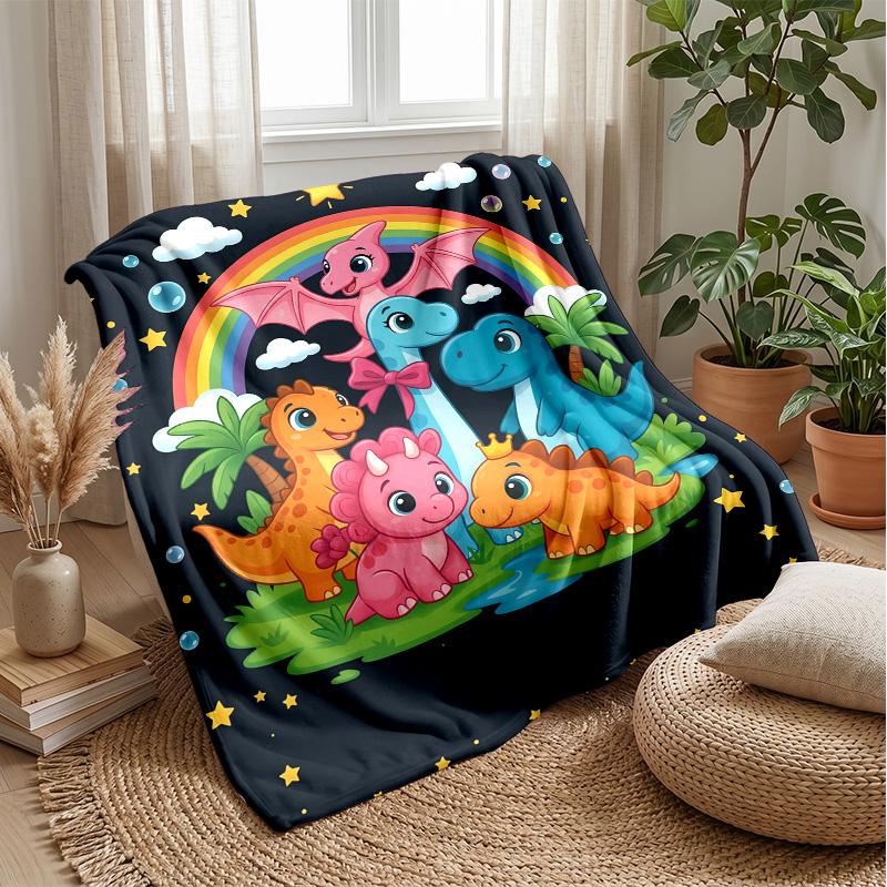 Dinosaur Floral Pattern blanket Personalized Name Flannel Blanket Soft Cozy Plush Throw for Sofa Bed Lightweight Home Decor
