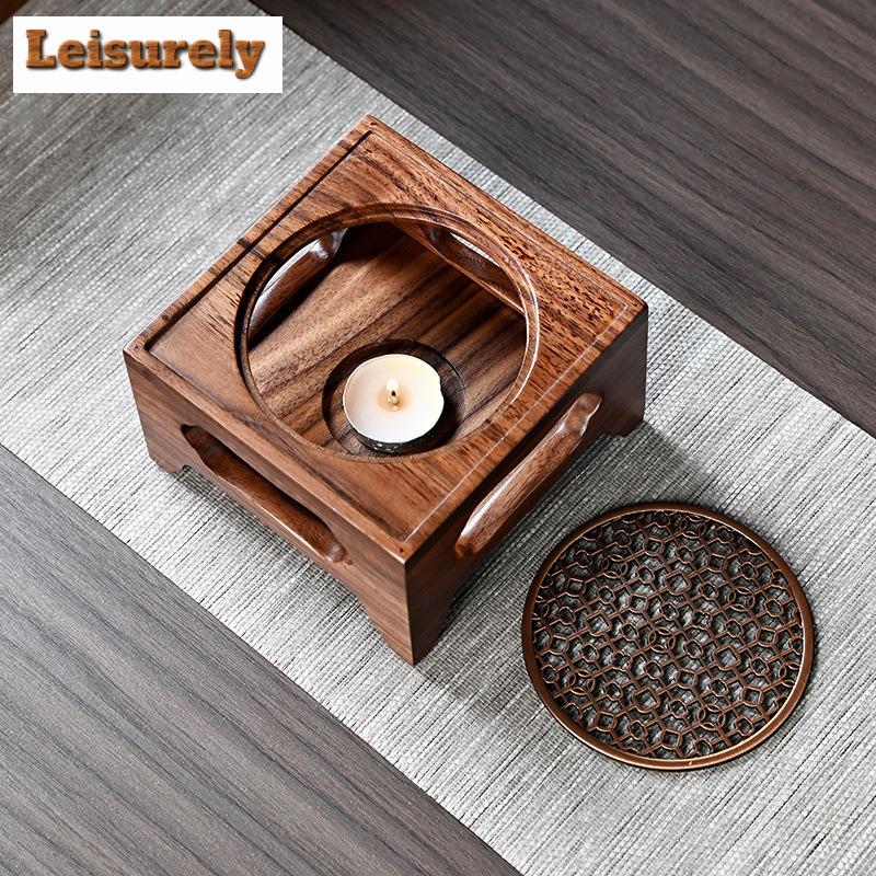 Legged Zen Walnut Warm Four Tea Stove Handamde Solid Wood Candle Heating Base Chinese Style Cooker Tea Aromatherapy Tea Ceremony