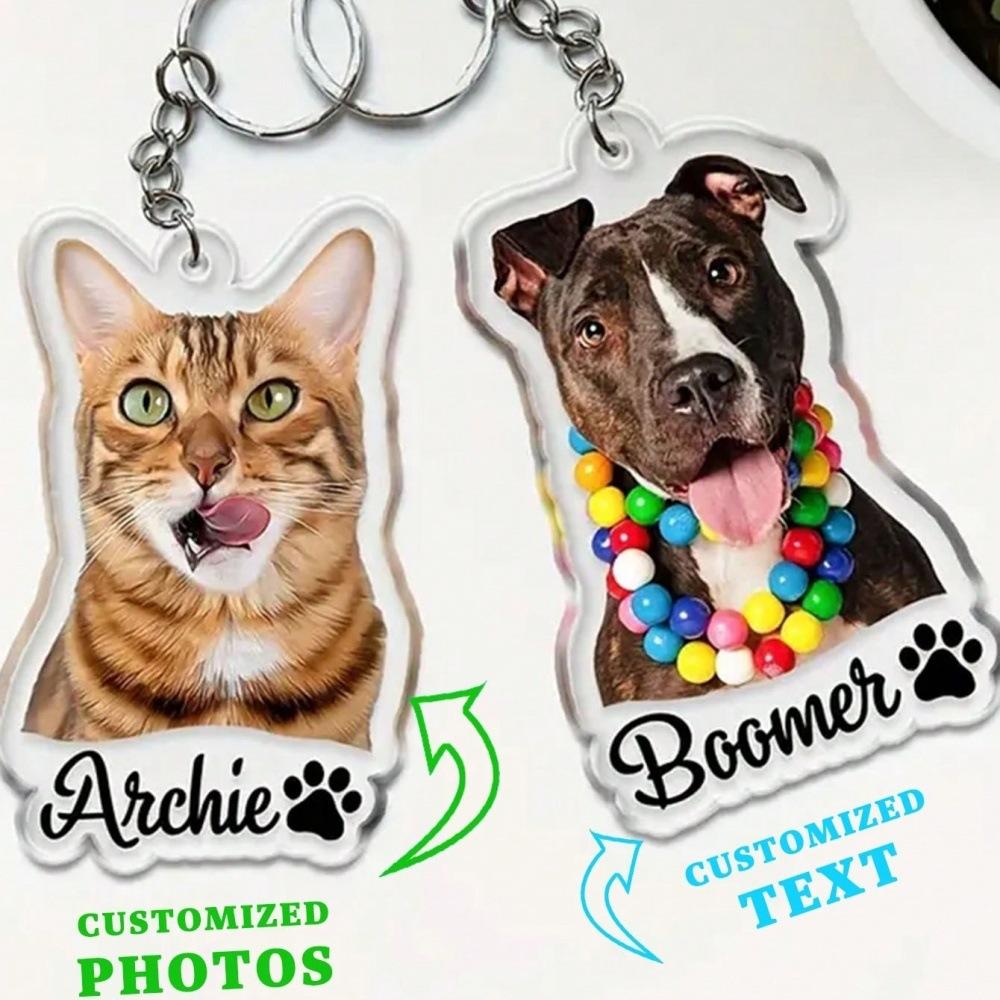 

Customized Pet Acrylic Nameplate Backpack Pendant Keychain Jewelry Gift Commemorative Dog Cat Pets Name Photo DIY Key Chain Gift Custom
