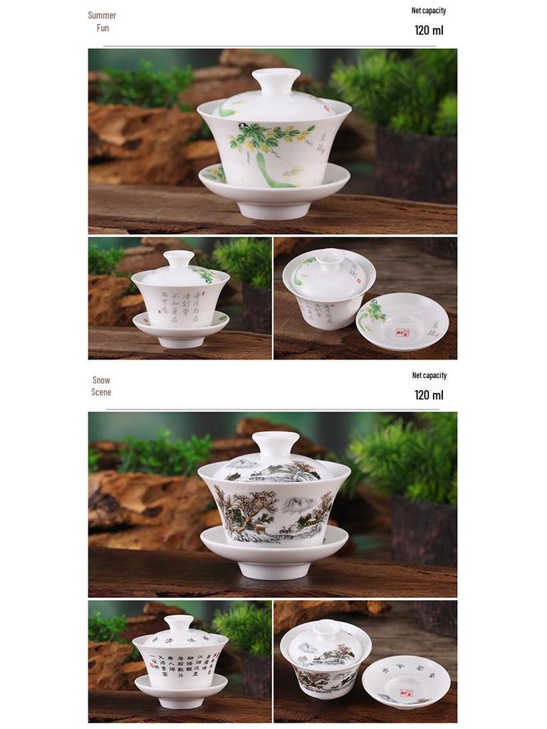 Gaiwan Teacup Set: Blue and White Ceramic with Lid, 120ml Capacity