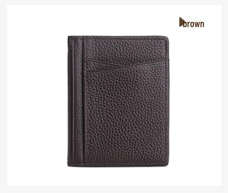 Ultra-Thin Genuine Leather Bifold Wallet with Multiple Card Slots & Litchi Grain