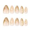24 Pieces Almond Press On Nail Glossy Acrylic Nail With Gold Line Designs Nail Accesories Stick On Nail For Women Girls