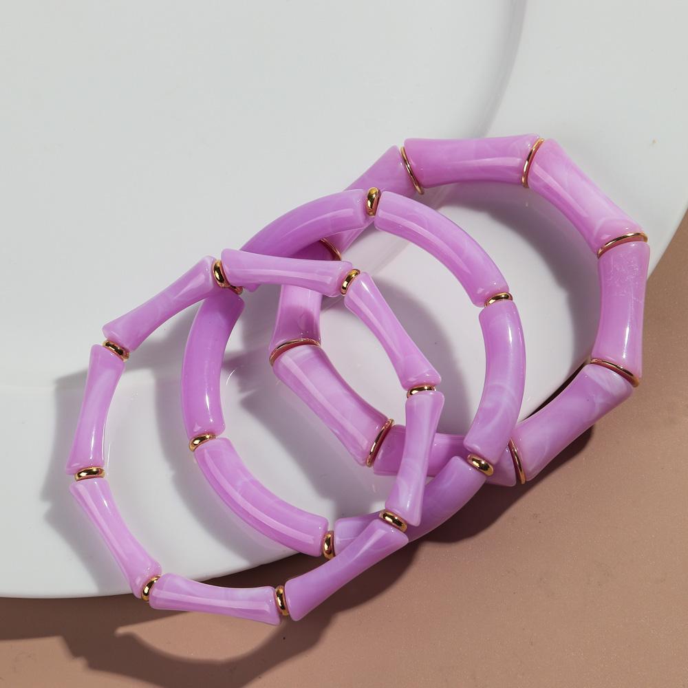 3pcs Vintage Bamboo Curved Tube Bracelets for Women Men Punk Colorful Resin Beaded Elastic Stackable Bangles Couple Jewelry Gift