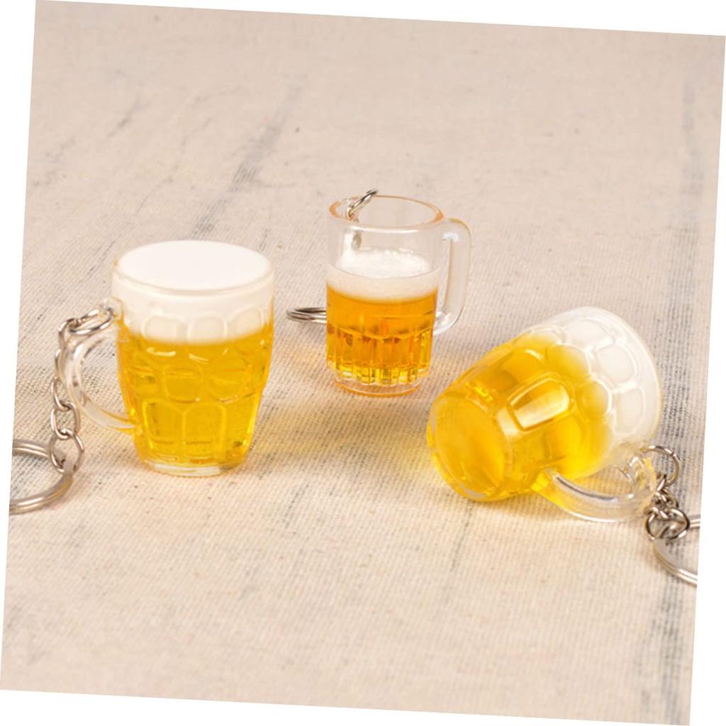 SEWACC Bierkrug Schlüsselanhänger, Set mit 4 Stück, Acryl und Edelstahl, Mehrfarbig, Taschenanhänger, Band, 4x3x3cm, Klein, Leicht, Niedliche Mini-Bierkrüge, Auto
