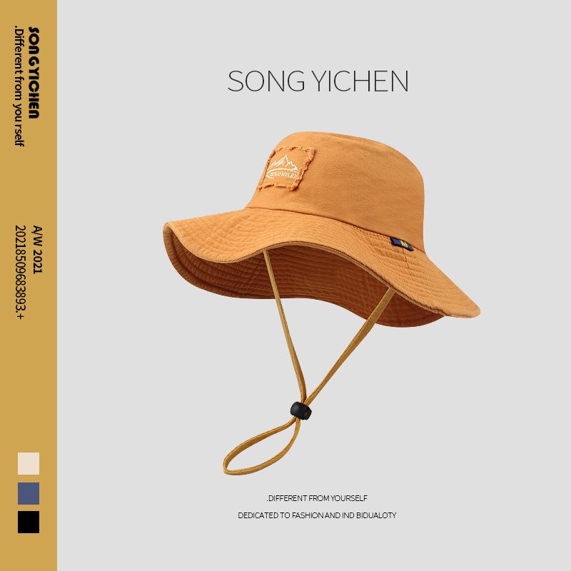 Japanese Outdoor Travel Mountaineering Sun Protection Hat Men and Women Summer Large Bridle Western Denim Sunshade Drawstring Fishing Fisherman Hat