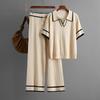 suit new summer dress olo collar short sleeve fashion casual loose high waist knitted two-piece set